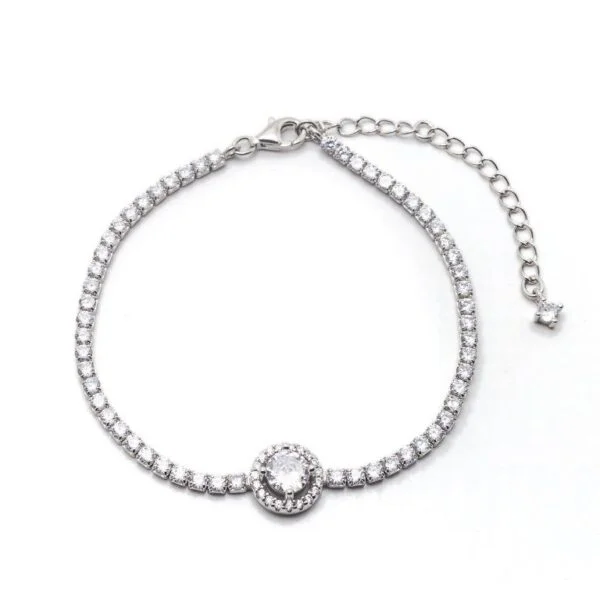 Pulseira Riviera Halo Brilhante Prata 925 Ródio