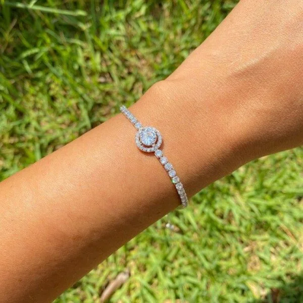 Pulseira Riviera Halo Brilhante Prata 925 Ródio - Imagem 2