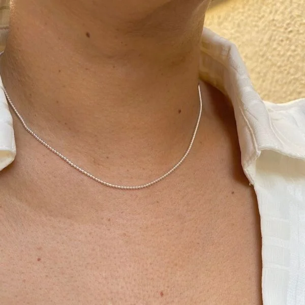Corrente de Bolinhas 1mm de 40cm Prata 925 - Imagem 3