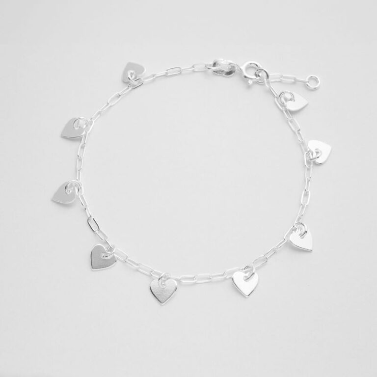 Pulseira Corações Pendurados Prata 925