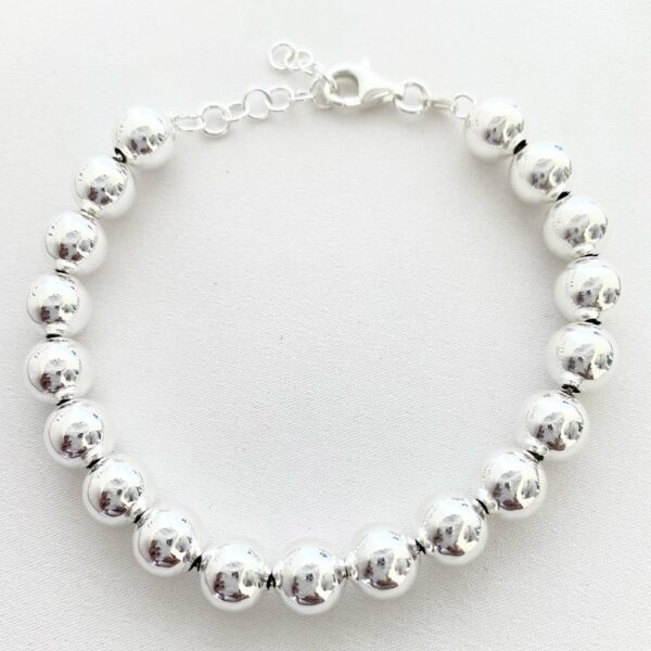 Pulseira Esferas Lisas 8mm Prata 925