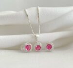 Conjunto Redondo Zircônia Rosa Prata 925