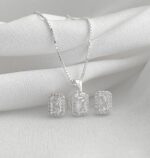 Conjunto Quadrado Zircônia Branca Prata 925