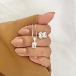 Conjunto Quadrado Zircônia Branca Prata 925 - Imagem 2