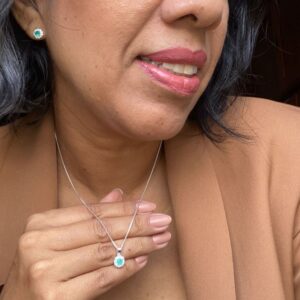 Conjunto Redondo Zircônia Verde Prata 925