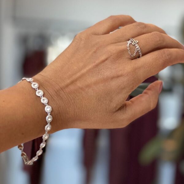 Bracelete Zircônias Fino Prata 925 com Banho de Ródio - Imagem 2
