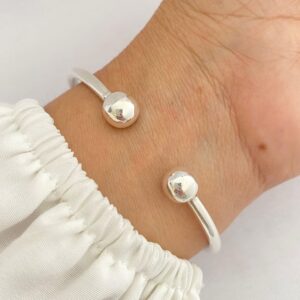 Bracelete Aberto 2 Esferas Prata 925