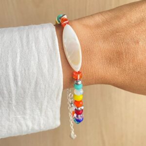 Pulseira Cristais Coloridos Madrepérola Prata 925