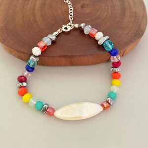Pulseira Cristais Coloridos Madrepérola Prata 925