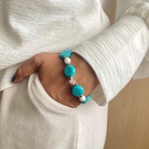 Pulseira Azul e Ágata Branca com Cristais Prata 925