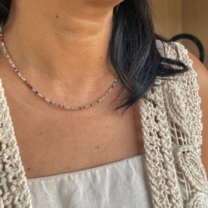 Colar Choker Cristais Multicoloridos Prata 925