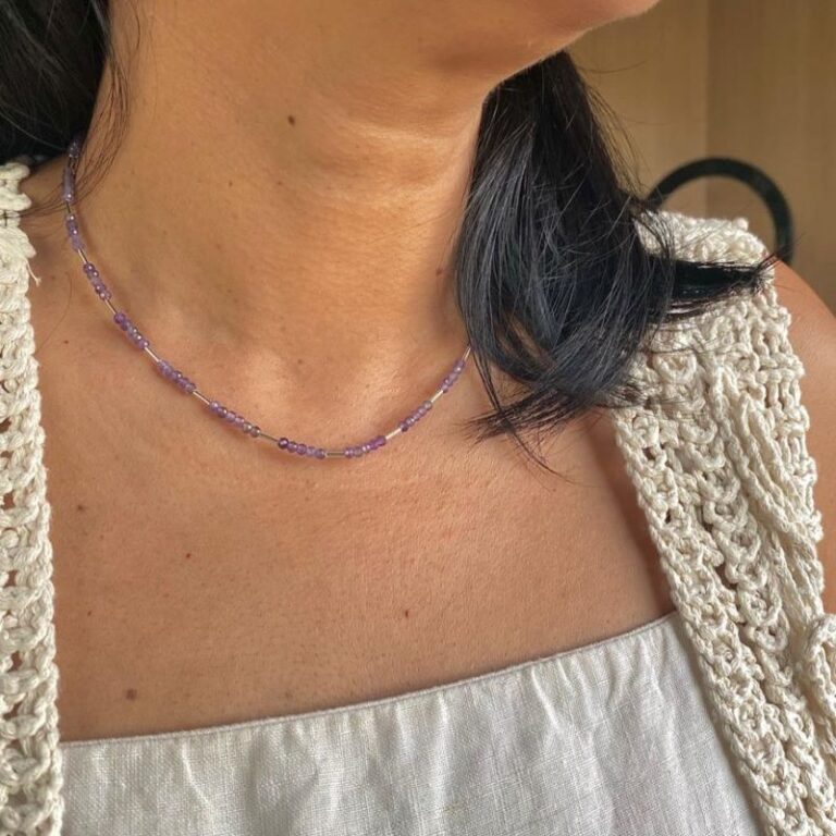 Colar Choker Cristal Lilás Prata 925 Colar Choker Cristal Lilás Prata 925