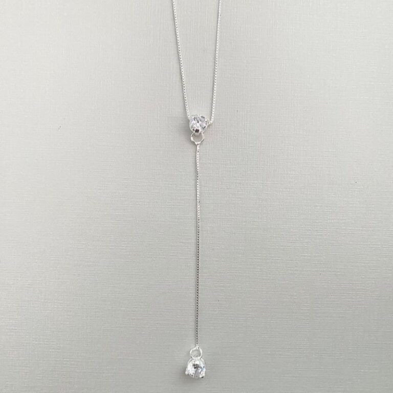 Colar de Prata Gravata com 2 Ponto de Luz de Zircônias Colar de Prata Gravata com 2 Ponto de Luz de Zircônias