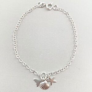 Pulseira de Prata Pingentes Estrela do Mar Pulseira de Prata Pingentes Estrela do Mar