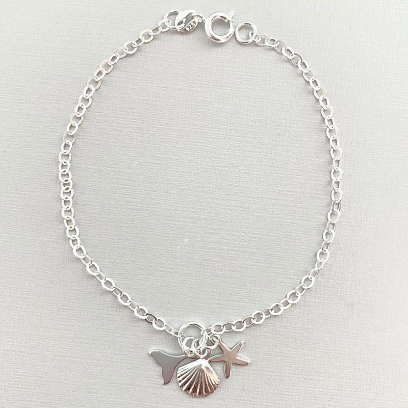 Pulseira de Prata Pingentes Estrela do Mar Pulseira de Prata Pingentes Estrela do Mar - Imagem 1